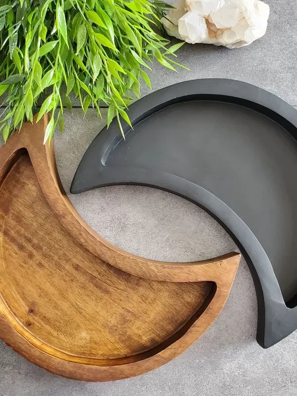10" Crescent Moon Wooden Display Tray – Crystal Holder • Spiritual Home Decor • Altar & Jewelry Organizer product image (1)
