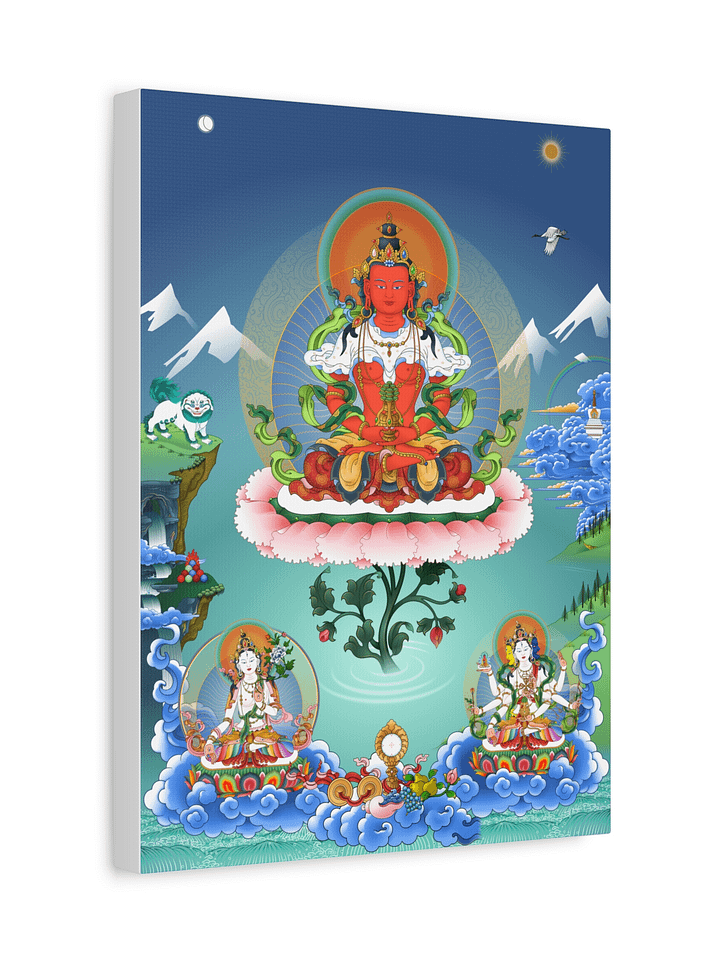 Amitayus Buddha with White Tara and Namgyalma thangka canvas print product image (2)