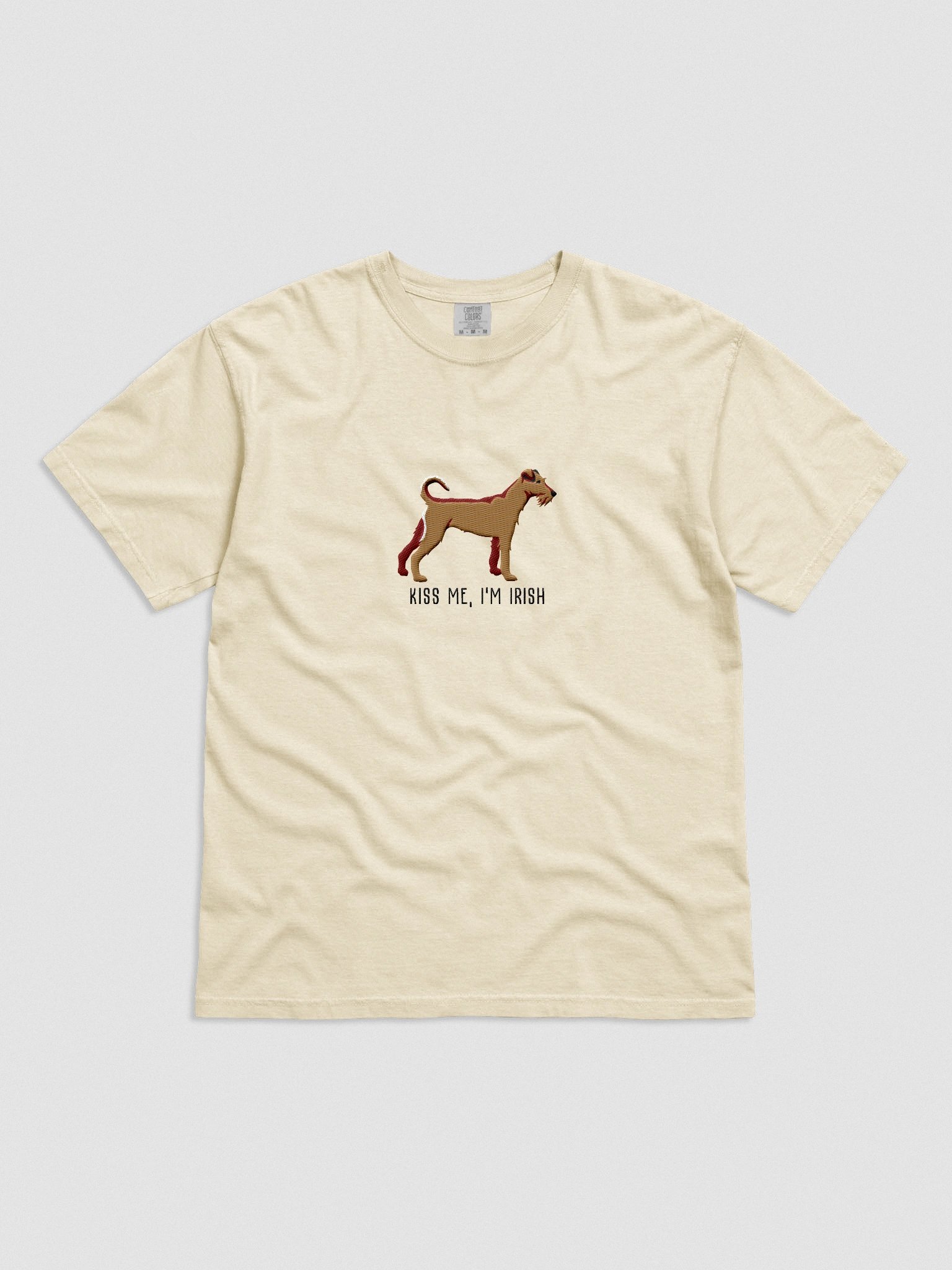 Kiss Me, I'm Irish T-Shirt(Embroidered) of an Irish Terrier(Tan) product image (4)