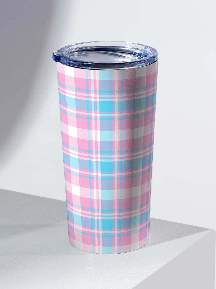 Baby Blue, Pink, and White Plaid Travel Tumbler product image (1)