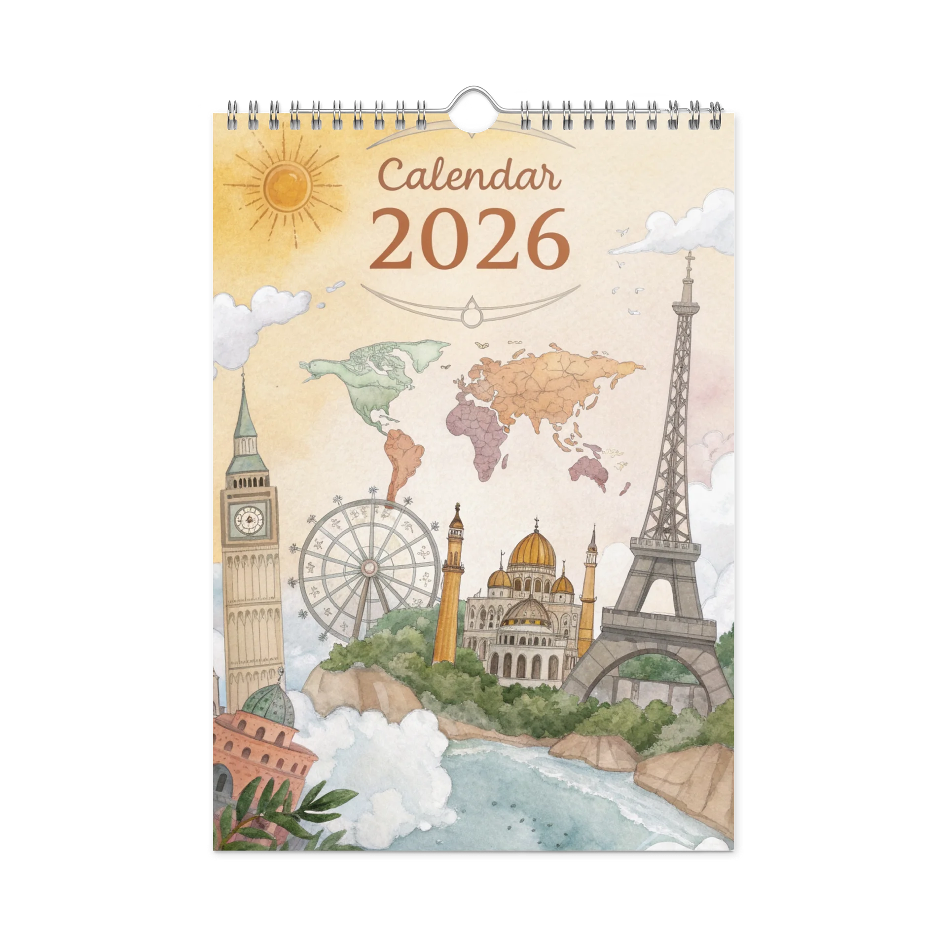 World Capitals Wall Calendar 2026 – Watercolor Journey Through 12 Hidden Gems Around the Globe product image (3)