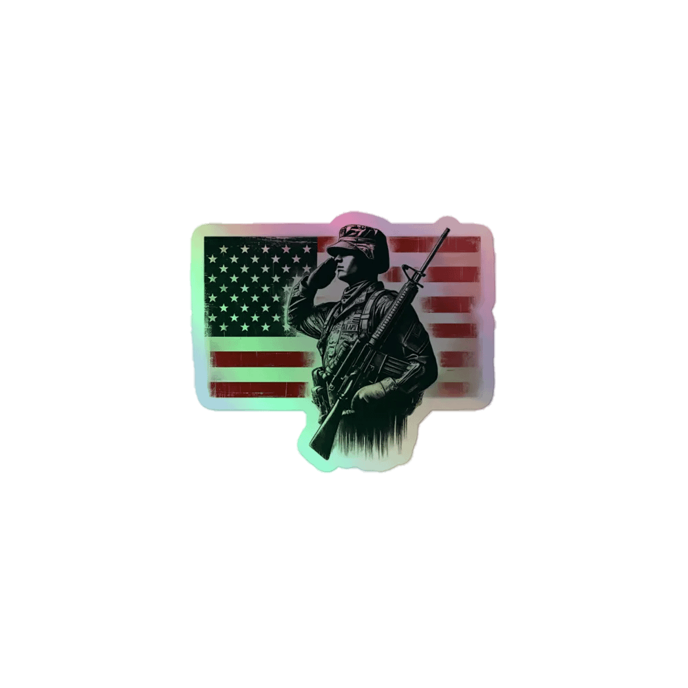 Saluting Soldier - Proud USA Patriotic Tribute Vintage Holographic Sticker Sheet product image (1)