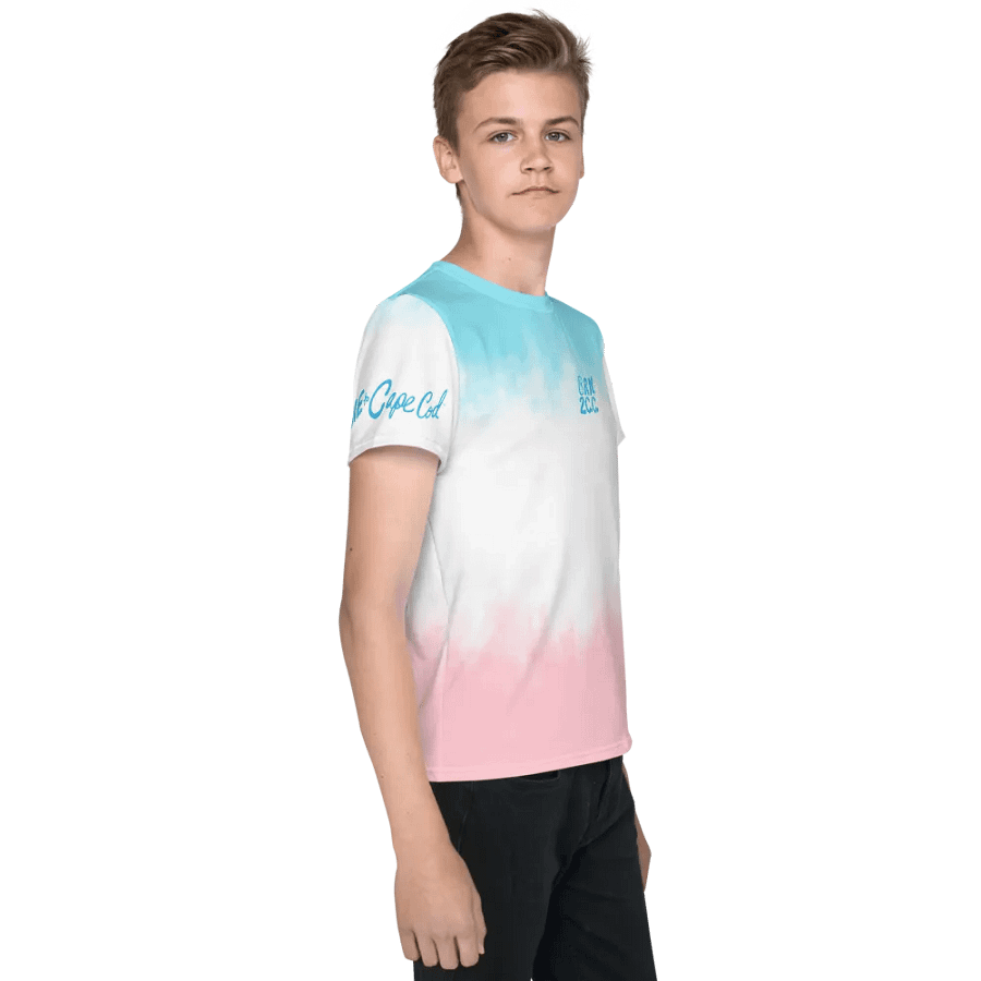 🦈 YOUTH | Boys’ | BOURNE to Cape Cod™ | Logo Tee – All-Over Print | BRN.2C.C.™ | Coastal Explorer Edition 🧭| Blue Logo on Patriotic Pastels product image (4)