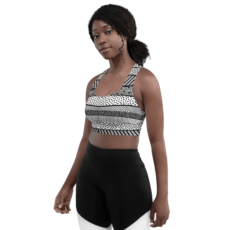 Modern pattern in black and white Longline Sports Bra
