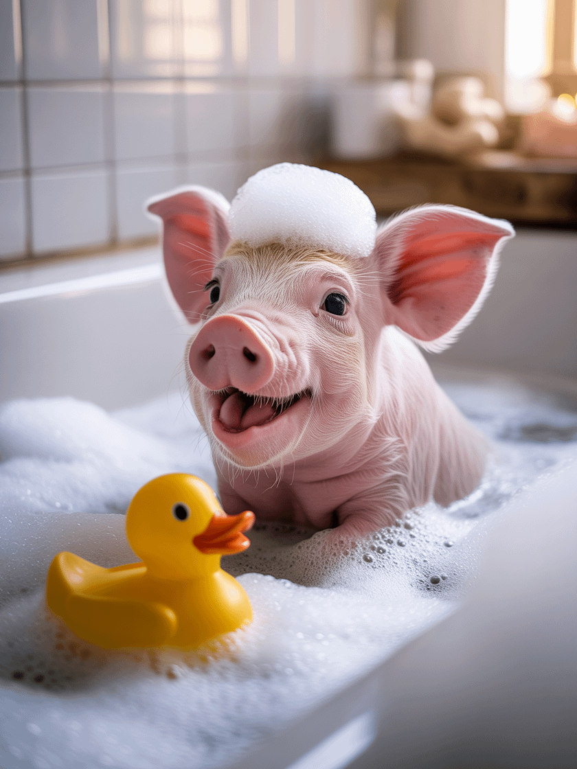 Piglet Bubble Bath Bliss, Framed Poster product image (1)