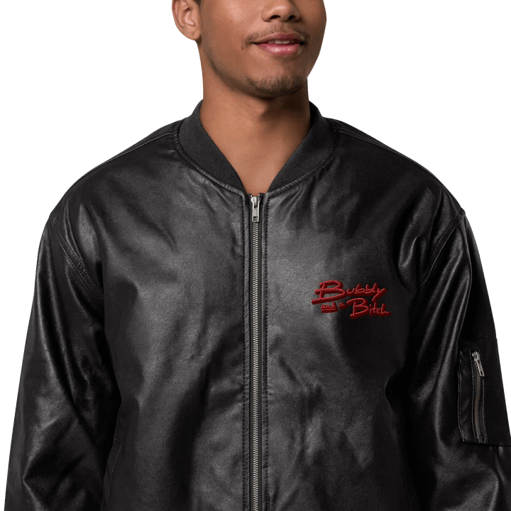 Bubbly and a B (cherry shadow design) faux leather bomber jacket product image (1)