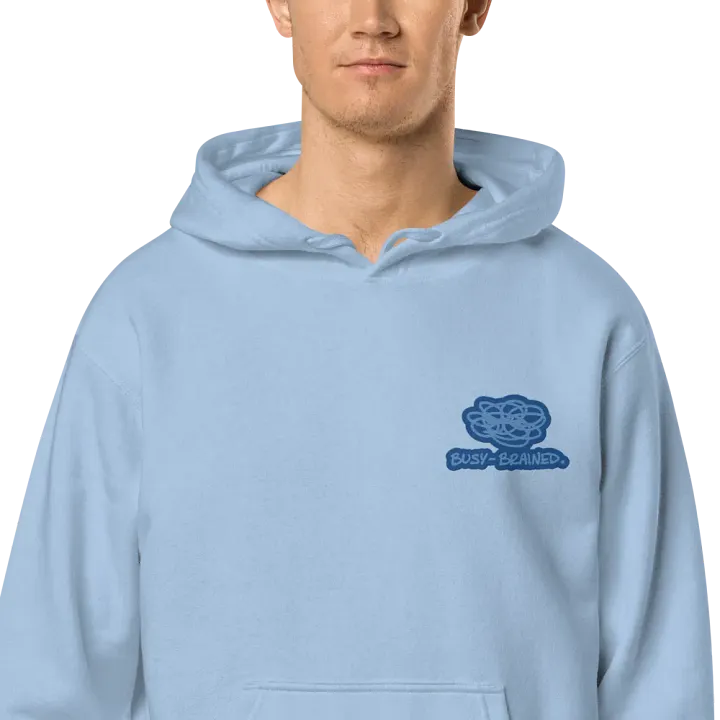 BUSY-BRAINED (L.C. creek design) embroidered pigment hoodie product image (1)