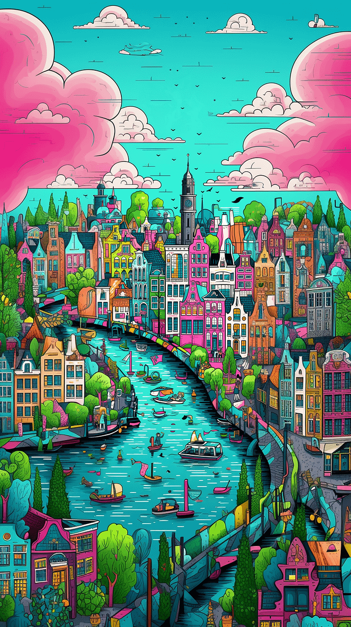 Chromatic Canal City Framed Matte Wall Art Canvas product image (1)