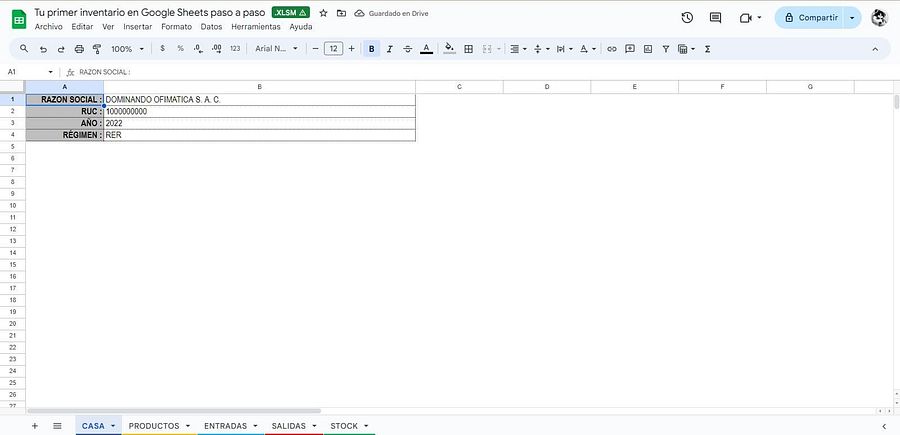 Inventario con entradas, salidas y stock en Google Sheets product image (6)
