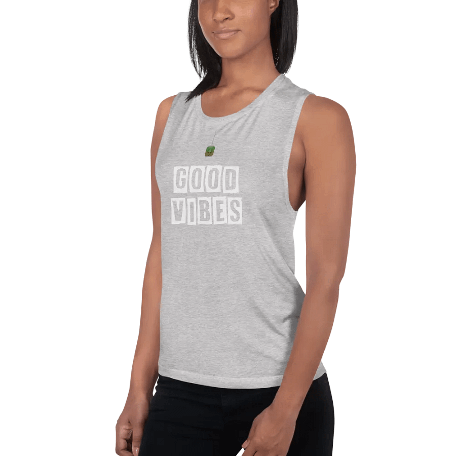 Good Vibes Ladies Vest Top White Lettering product image (14)