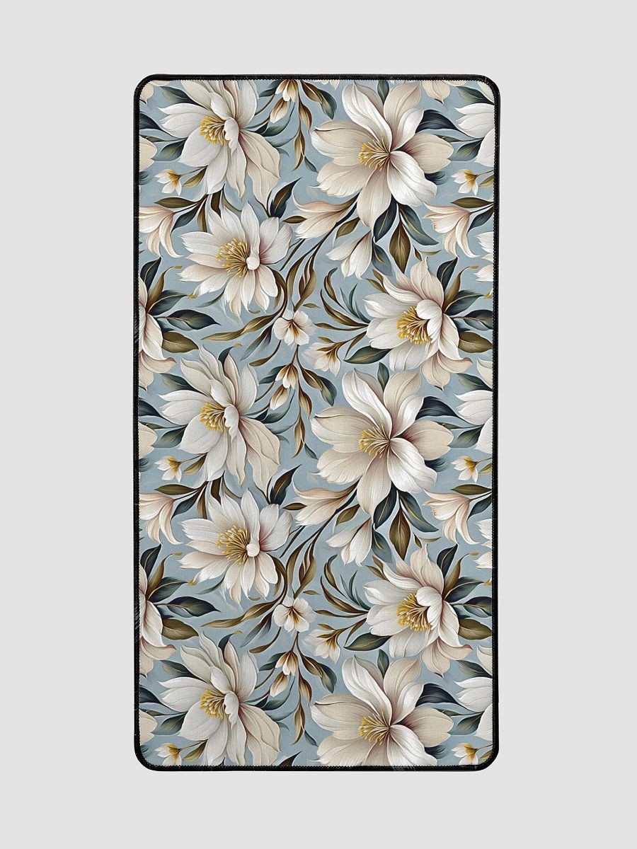 Desk Mat (31.5x15.5 inches) - White and Beige Flowers on a Light Blue Background product image (3)