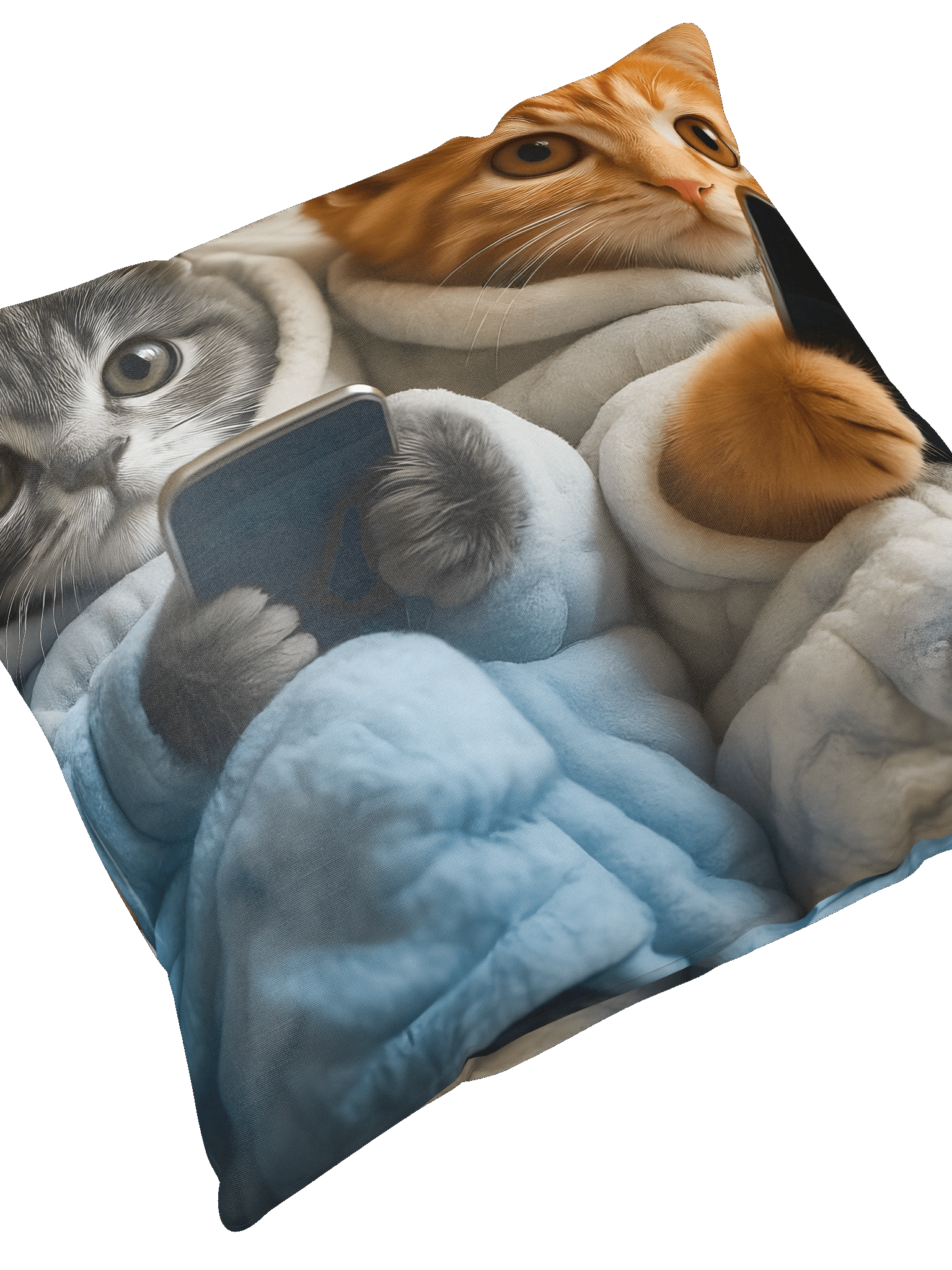 Kitties Texting In Bathrobe: Tech-Savvy Cats All-Over Print Pillow product image (4)