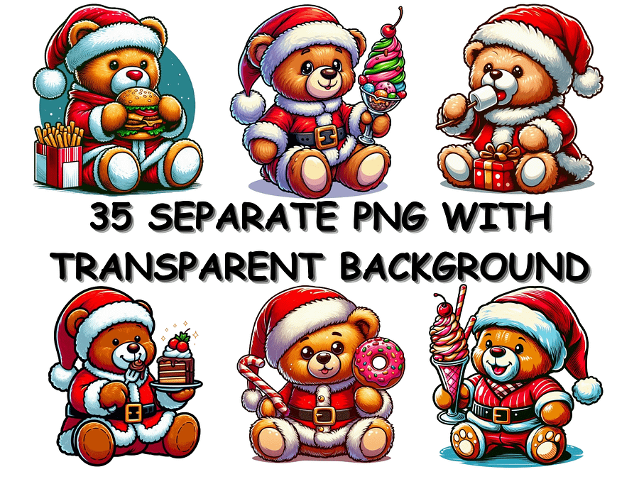 Teddy Bear Wearing Santa Claus Clothes Eat Junk Food PNG, Cute  Christmas Clipart, PNG Download, Christmas PNG Bundle product image (3)
