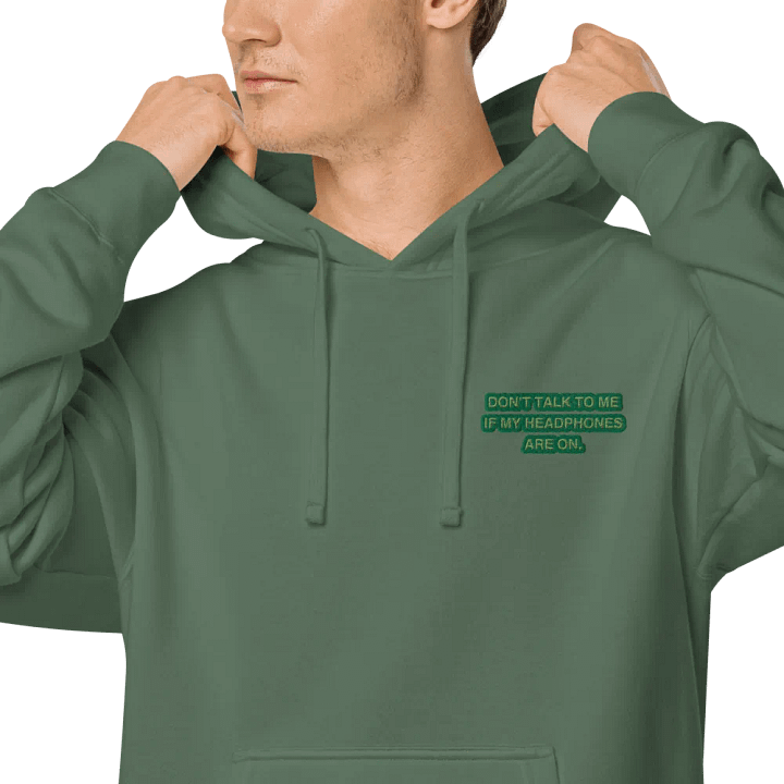 L.C. HEADPHONES ON (moss design) embroidered pigment hoodie product image (1)
