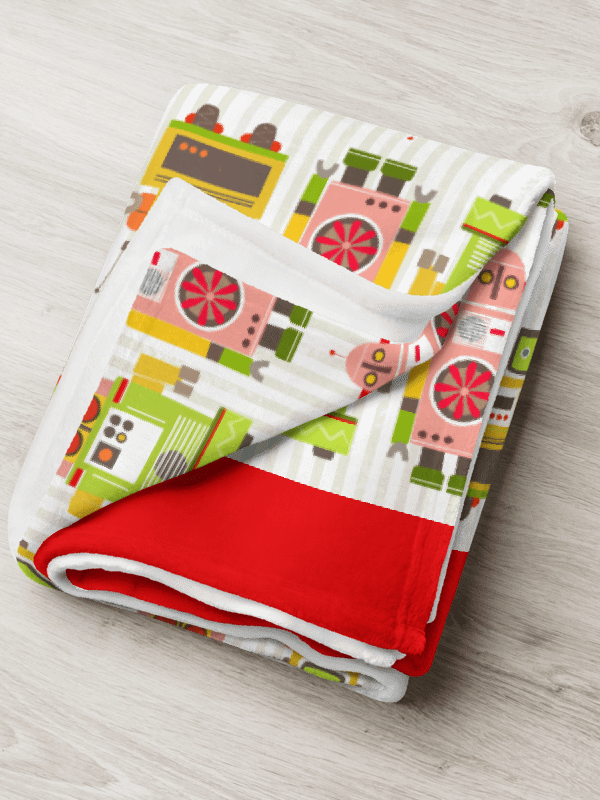 Large Print Atomic Robot Party - Blanket Green Stripes and Red product image (1)