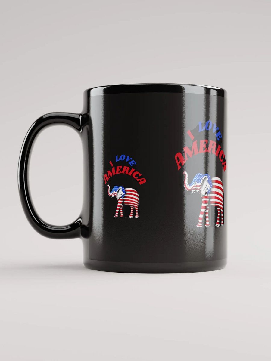 Black glossy mug with a nice design, I LOVE AMERICA. product image (2)