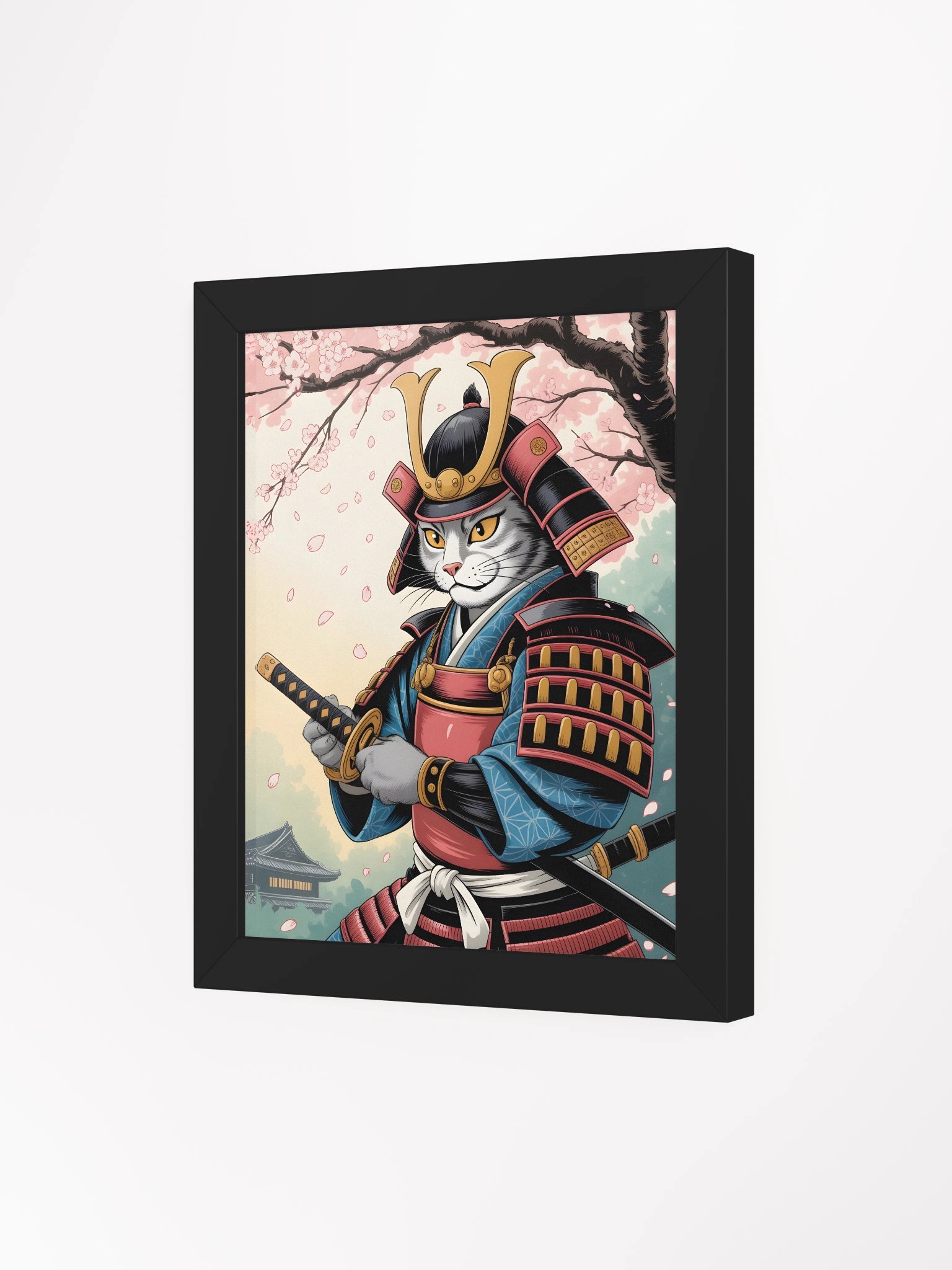 Samurai Cat with Katana Framed Art Print | Japanese Bushido Warrior Wall Decor product image (5)