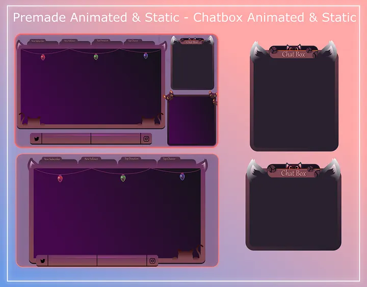 Cute Stream Overlay Animated pack, Cat Stream Overlay Pack, Vtuber Stream Overlay product image (2)