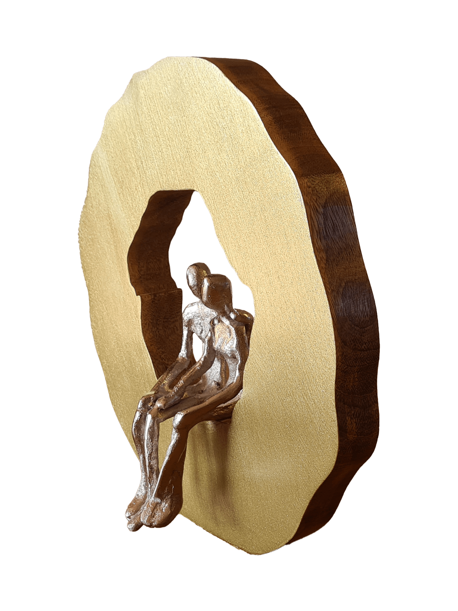 Goldene Hochzeit Geschenk | Handgefertigte Mangoholz Skulptur | Front Gold mit Metall Paar | Personalisierbare Lasergravur | Deko | 33x30 cm product image (4)