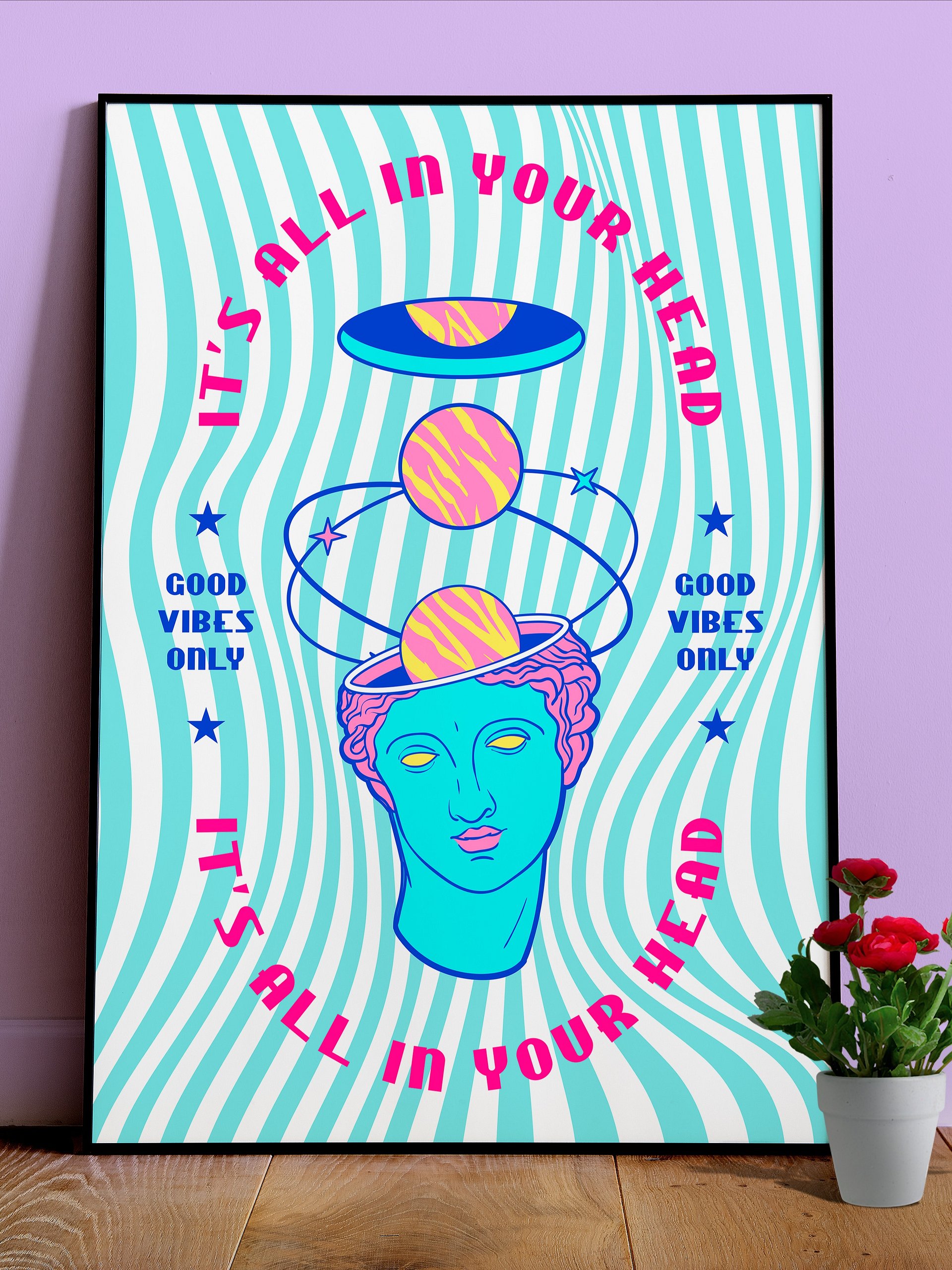 Retrowave poster/Vaporwave print: Good vibes only — anime poster, aesthetic poster, video game poster, neon light, 90s decor product image (1)