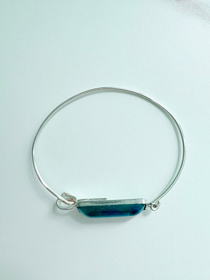 ⚡ Electric Tide Bangle | 6.75" Silver-Plated Wire Bracelet with Teal Rectangle Charm | Handmade Coastal Charm Jewelry by Monique Faella Designs™ | MFD-00180 product image (2)