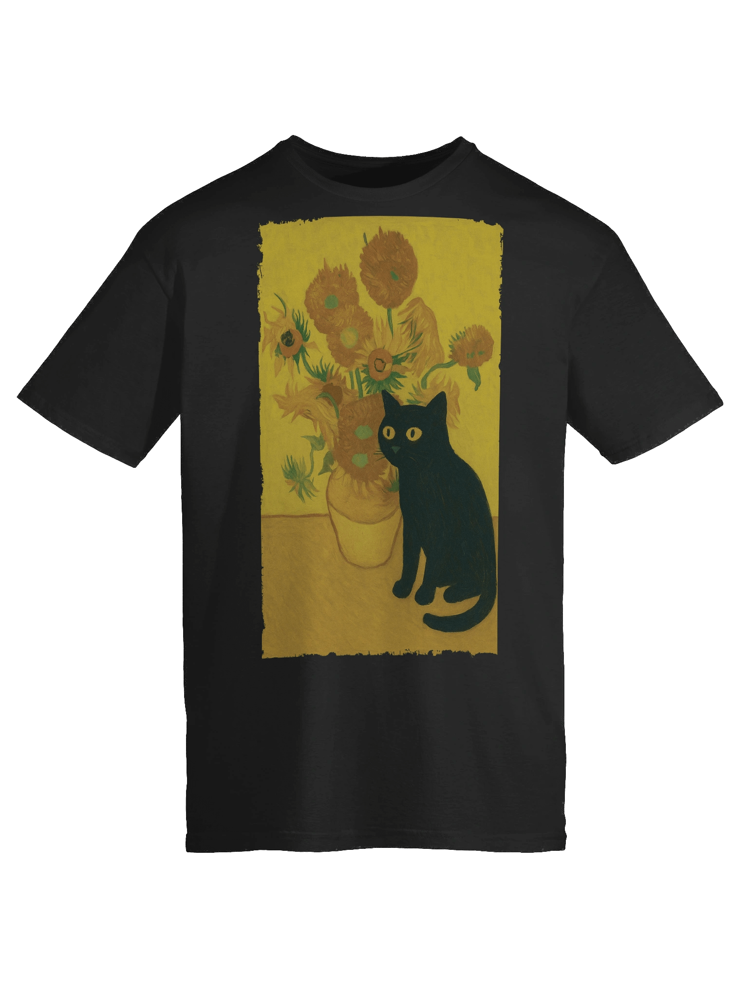 Van Gogh Sunflower Curious Cat T-Shirt product image (53)