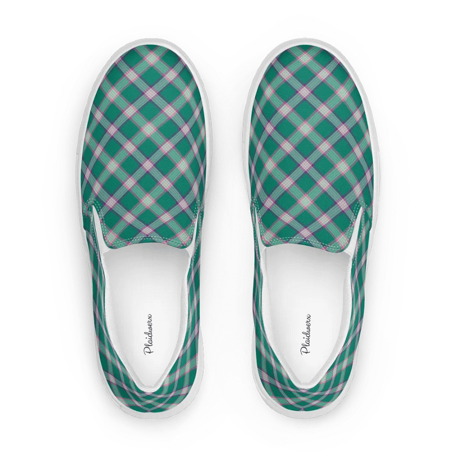 Emerald Green and Purple Plaid Women's Slip-On Shoes product image (1)