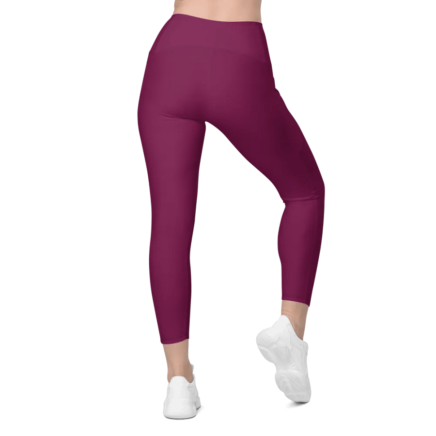 Plain Dark Burgundy Red True Summer Women's High Waisted Premium Crossover Leggings with Pockets by Treasure Pie product image (3)
