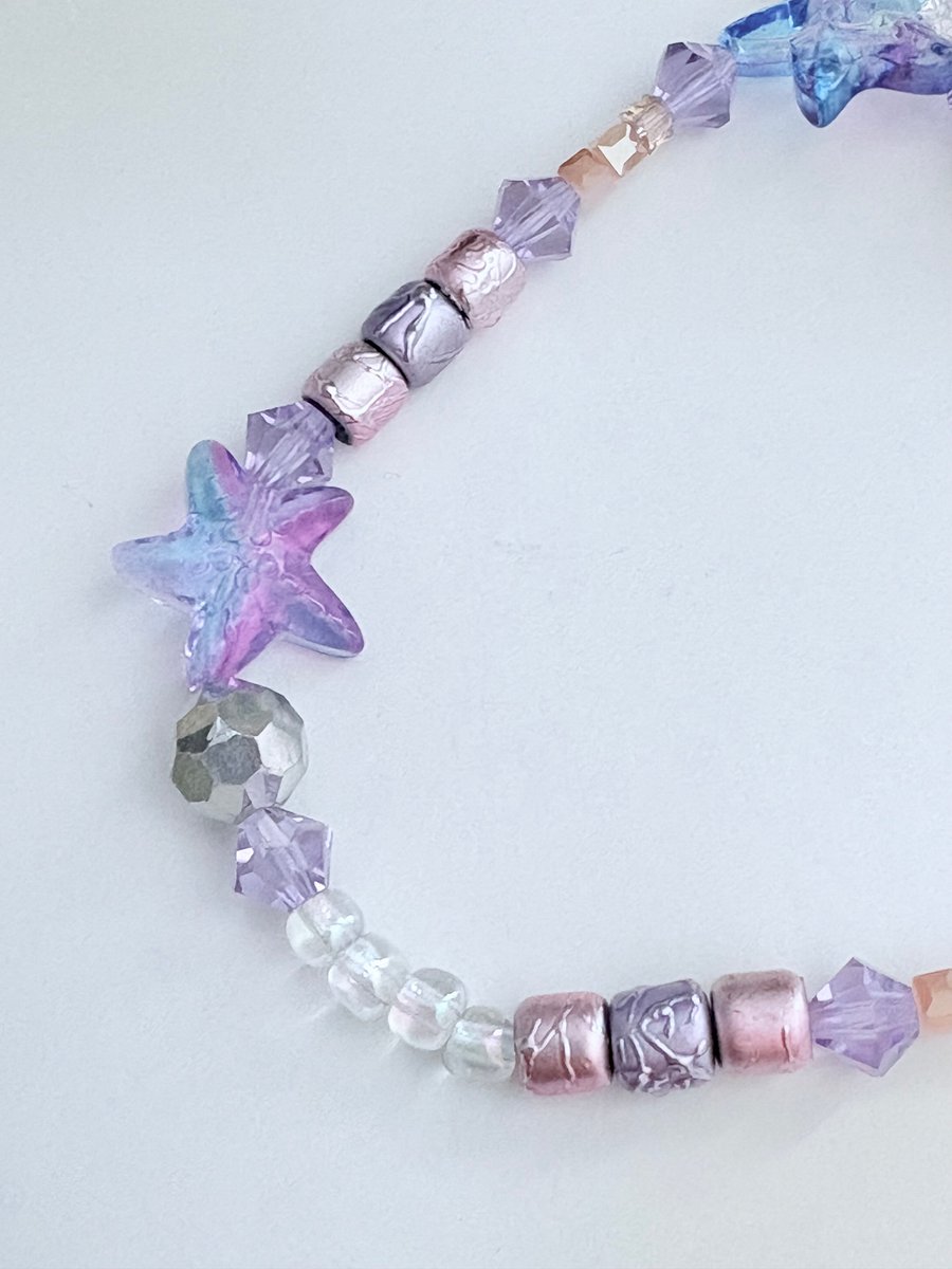 Lilac Tide | Lavender & Starfish Beaded Bracelet | Handmade 7.5" Stretch Bracelet | Coastal Charm Jewelry by Monique Faella Designs™ | MFD-00055 product image (3)