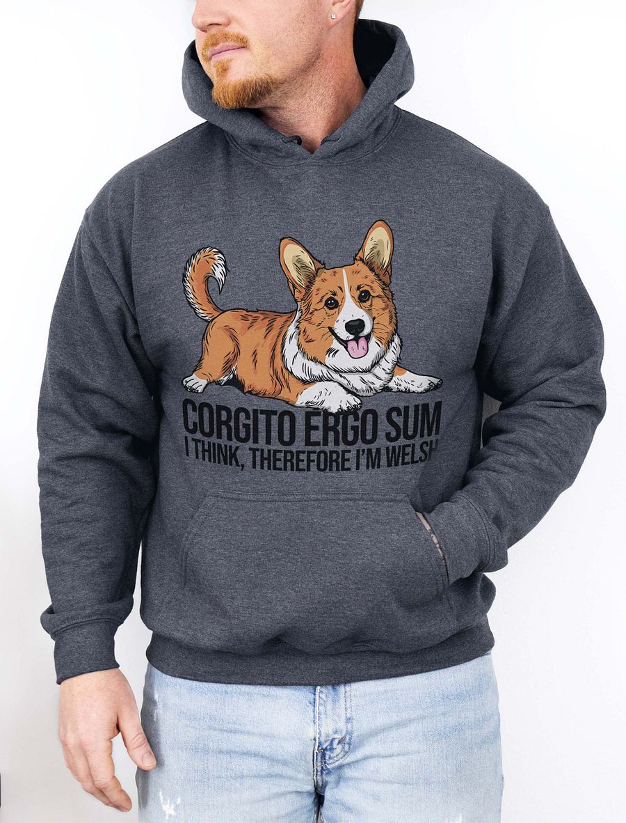 Corgito Ergo Sum Hooded Sweatshirt of a Cardigan Welsh Corgi | Funny Hoodie for Herding Dog Paw-rents product image (1)