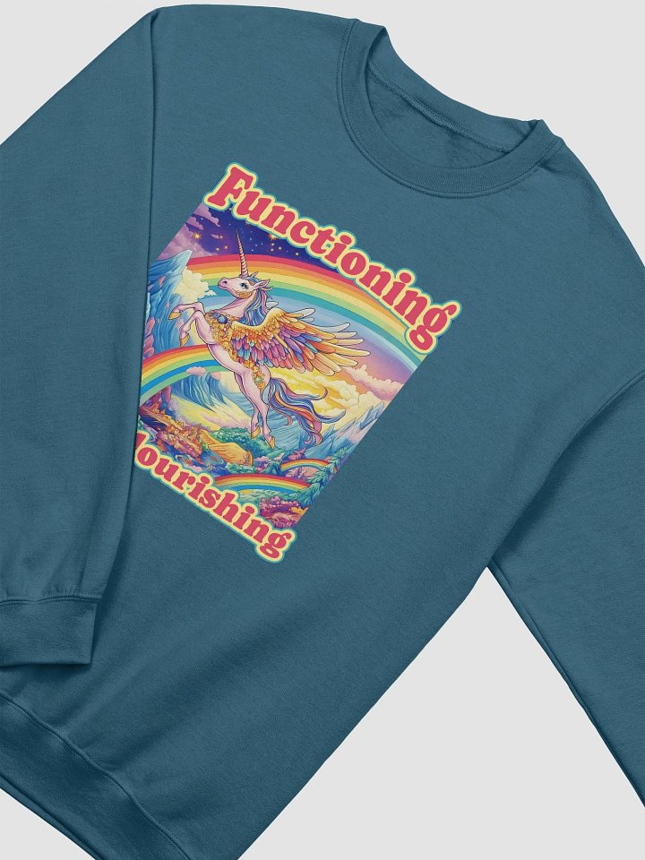 Functioning Not Flourishing Crewneck Sweatshirt – Unicorn & Rainbow Edition product image (2)
