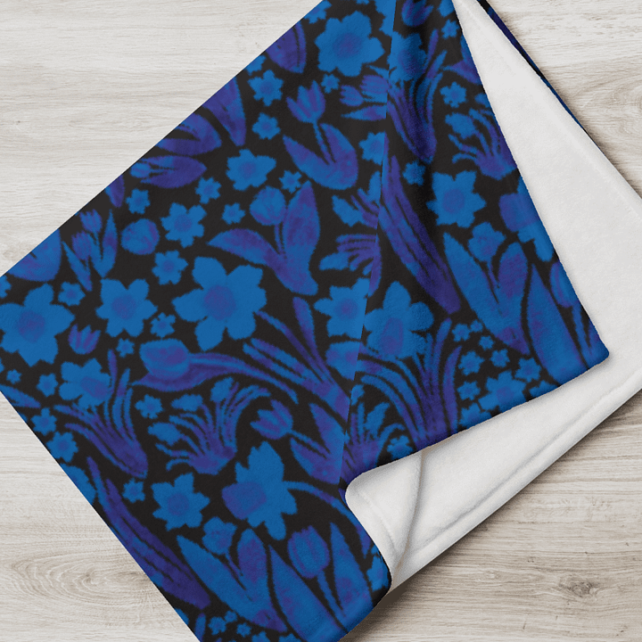 Spring Garden in Royal Blue on Black – Elegant Floral Throw Blanket product image (1)