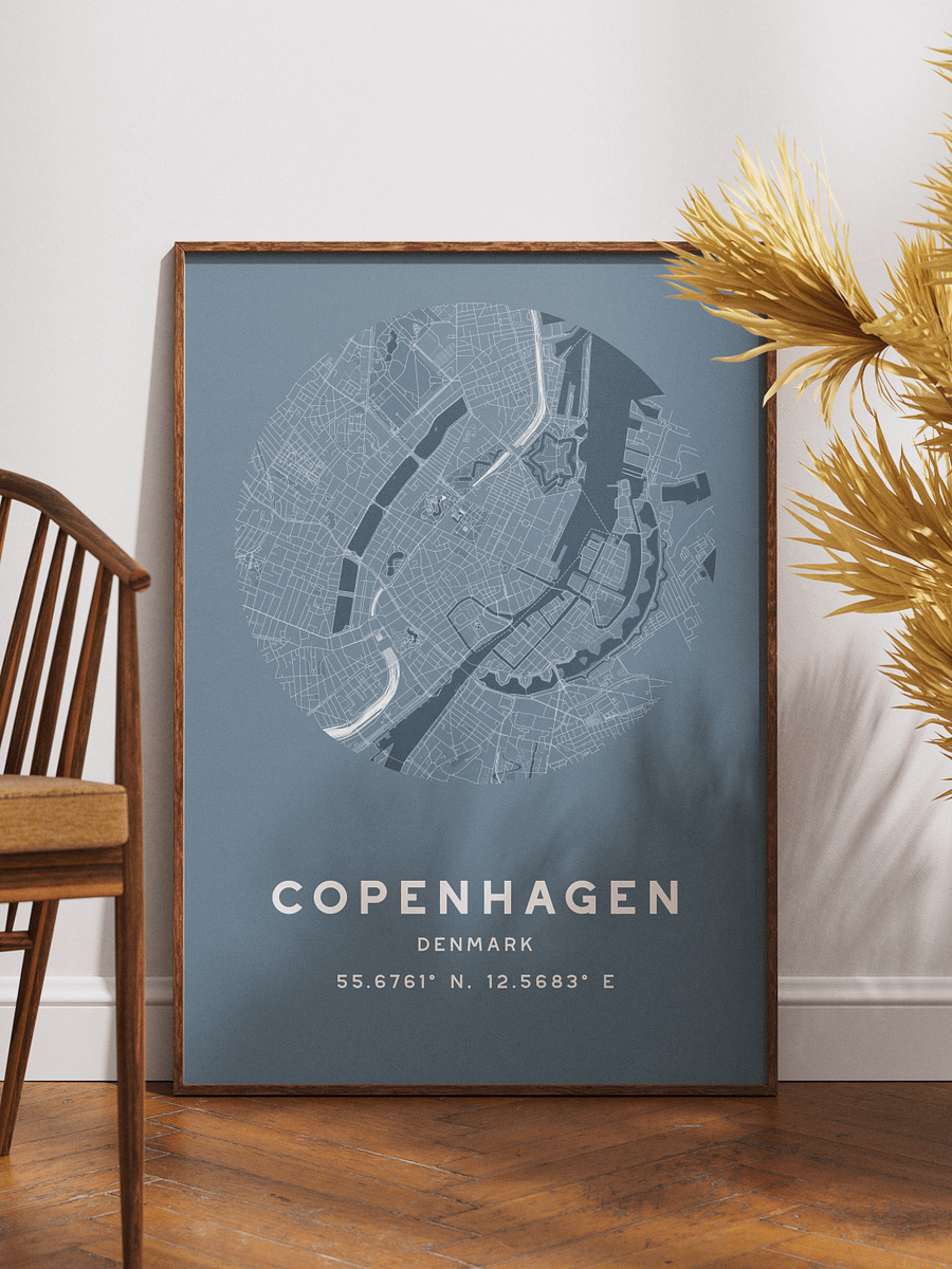 Copenhagen Street Map Poster – Blue Minimalist Circular City Art product image (1)