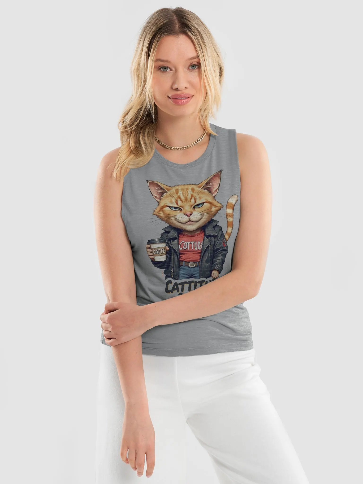 Cattitude and Coffee Flowy Muscle Tank product image (12)