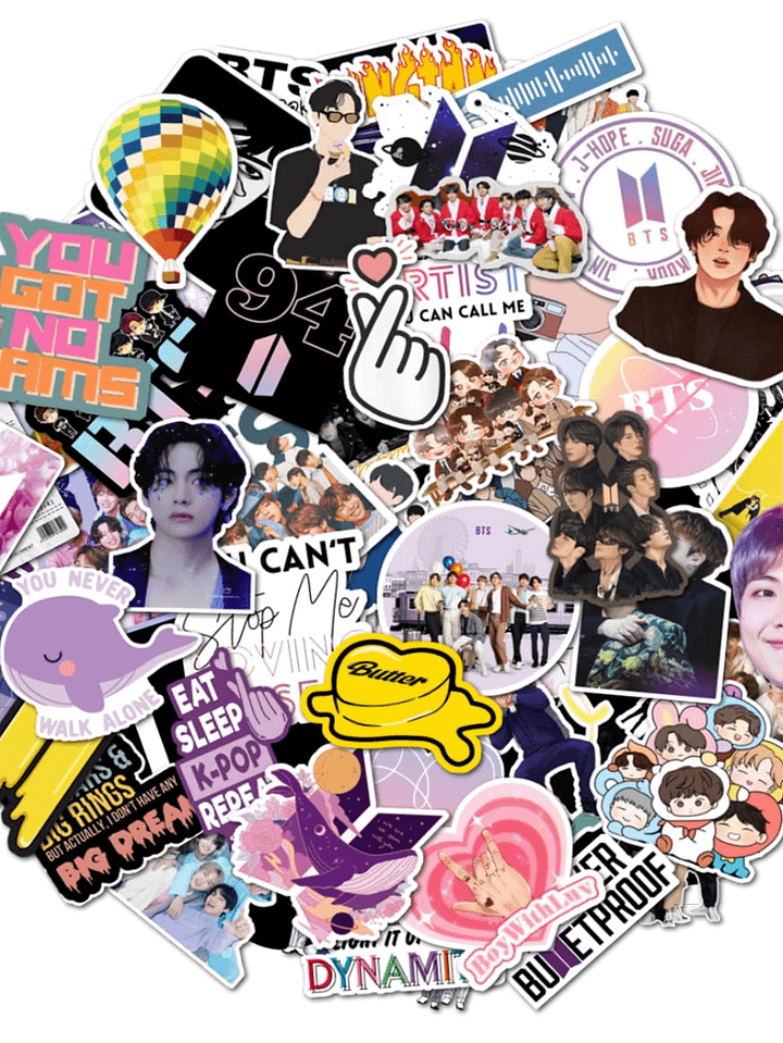 Pack of 60 - BTS Band Vinyl Stickers - Kpop Merch Sticker for Laptop, Journal, Diary, Guitar, Mobile Phone and Scrapbooking - Aesthetic Waterproof Stickers product image (1)