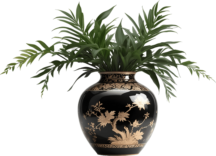 Black and Gold Chinese Vase – Elegant Floral Pattern PNG product image (1)