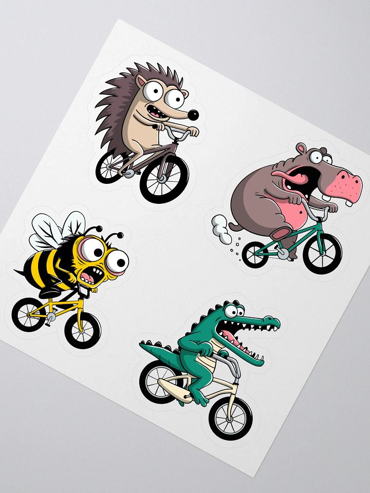 Funny Animal Bike Riders Sticker Sheet – Cute Cartoon Bee, Hippo, Hedgehog & Crocodile on Bicycles – Vinyl Stickers for Laptops, Journals, Water Bottles & More product image (2)