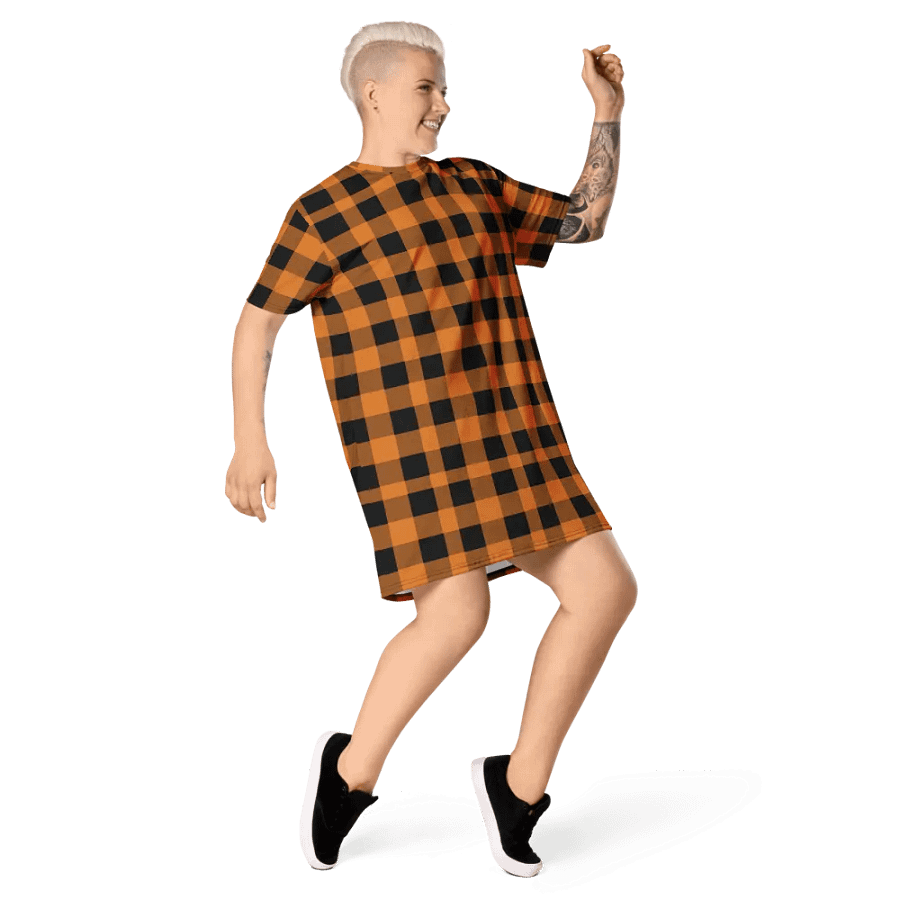 T-SHIRT DRESS VINTAGE CHECKERED ORANGE BLACK product image (5)