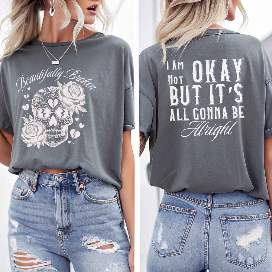 Beautifully Broken Sugar Skull PNG SVG Bundle, Mental Health Awareness Skull Design, I Am Not Okay Digital Download, Sublimation Clipart product image (5)