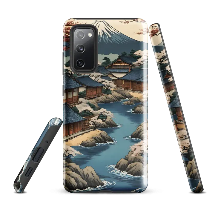 Tough Phone Case for Samsung® - Japanese Village in Shades of Blue and Brown product image (3)