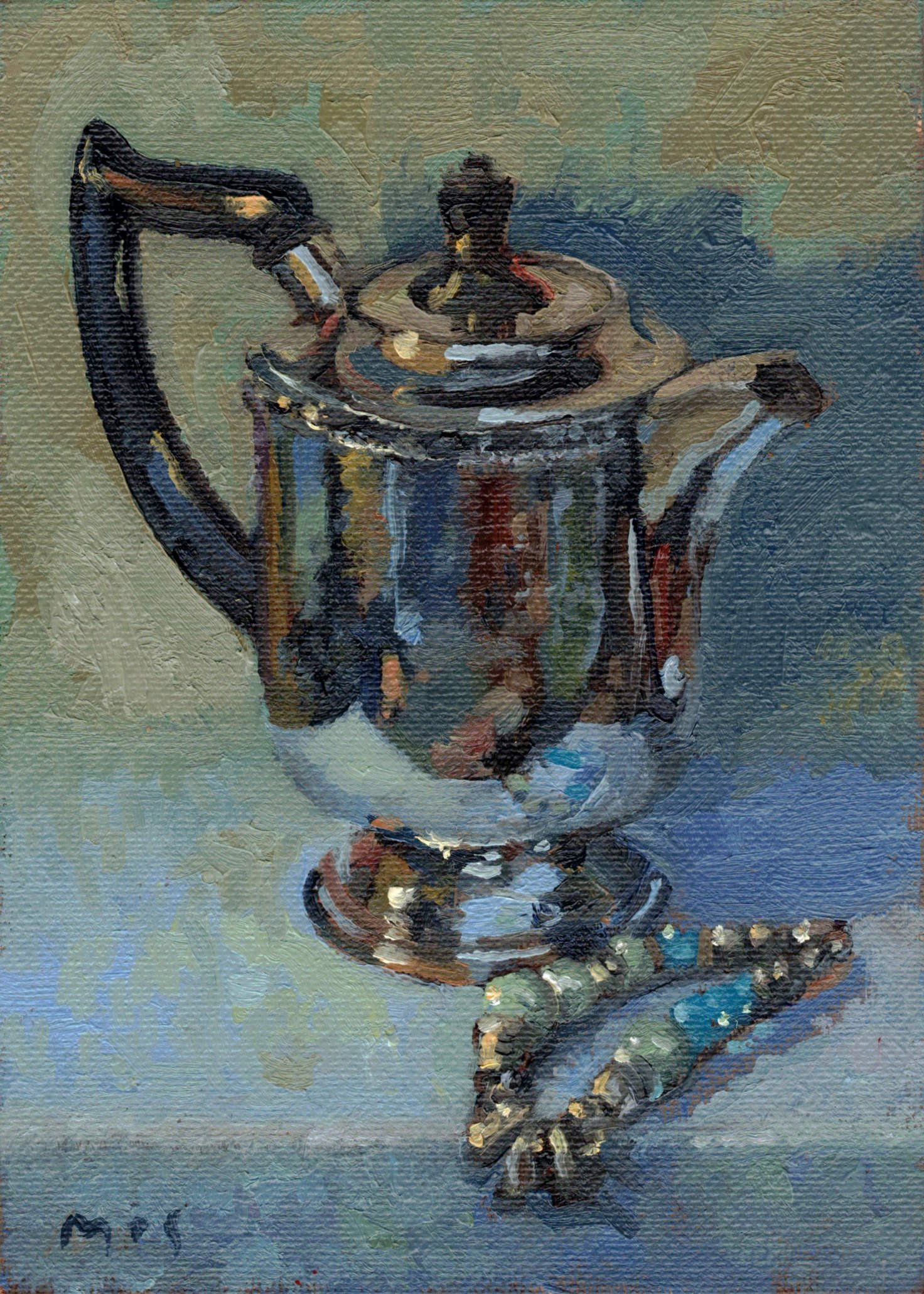 230123 Silver Coffee Pot and Bracelet. Original Study Artwork. product image (1)