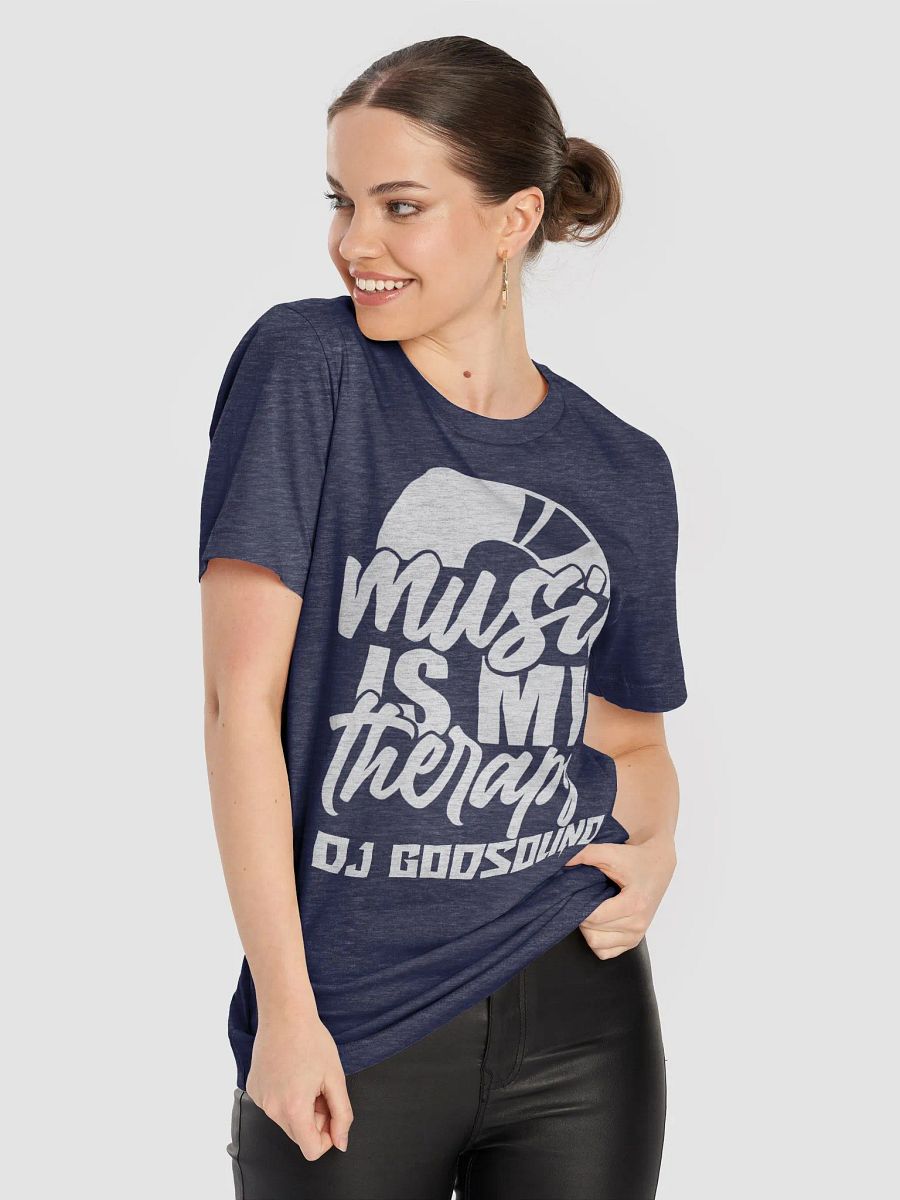 DJ T-Shirt With Graphic Rapper Merch Band Merch Music Merch By DJ GodSound "Music is My Therapy" Slogan Classic Fit UNISEX Blue product image (8)
