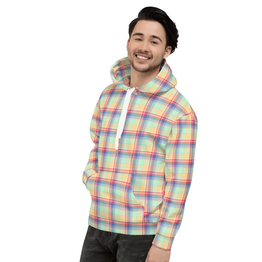 Bright Pastel Plaid Hoodie product image (4)