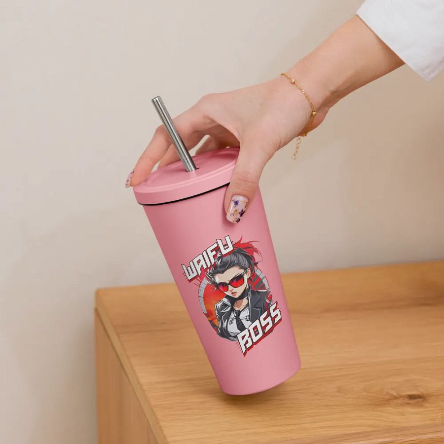 Waifu Boss 20 oz Tumbler Cup - Pink - Insulated Tumbler with a Straw v1 product image (6)