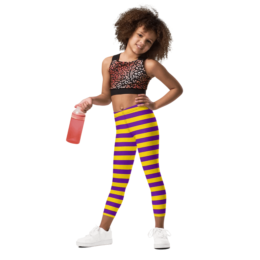 Striped Purple and Yellow Kids Leggings product image (1)
