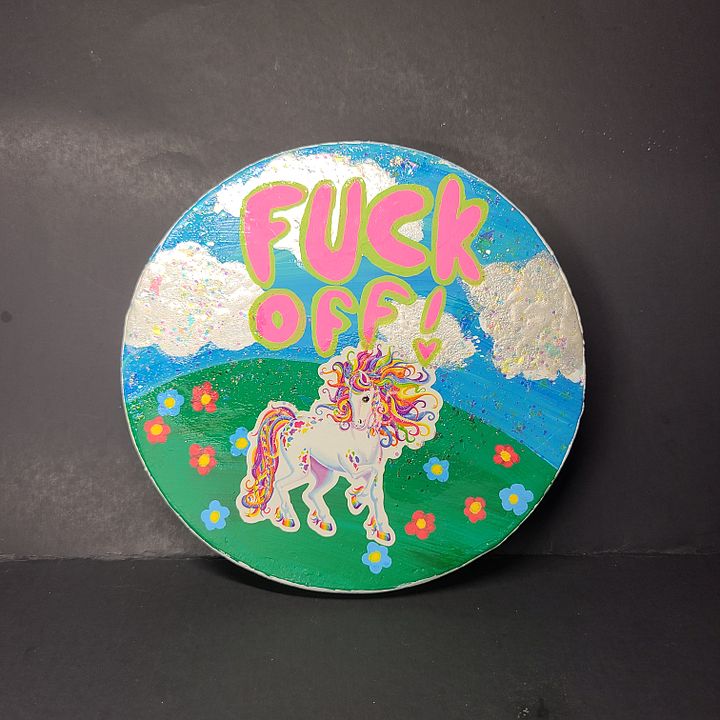 FUCK OFF! painting on upcycled candle cap product image (1)