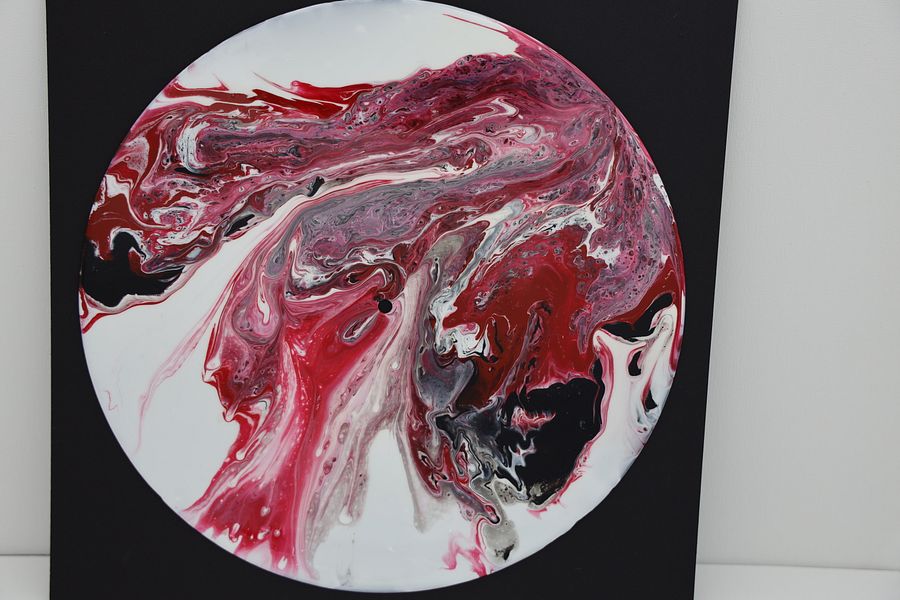 Framed Acrylic Pour Painting on LP Vinyl Record - Red and Black product image (1)
