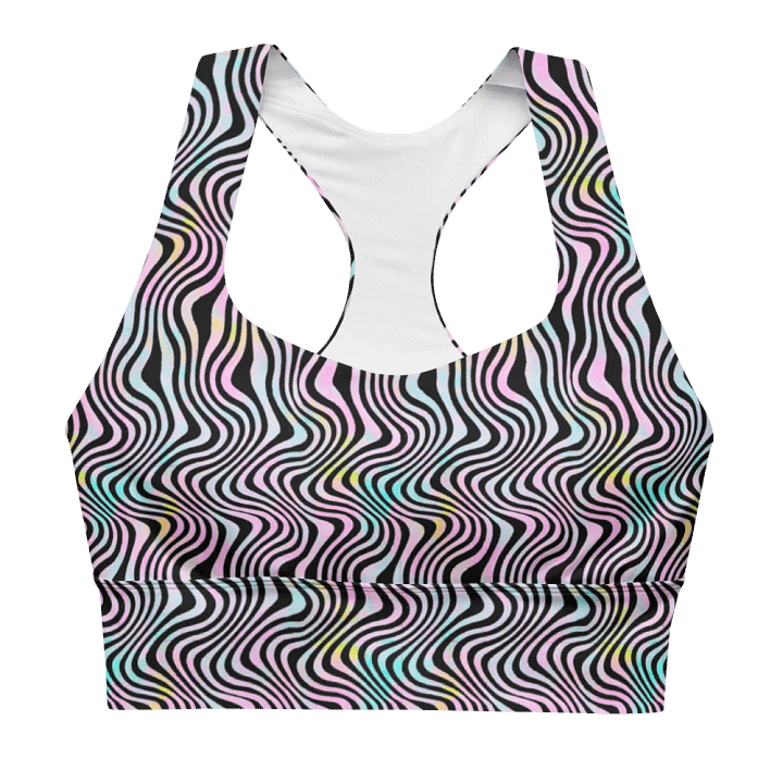 longline sports bra in wavy pink black and Turquoise design product image (2)