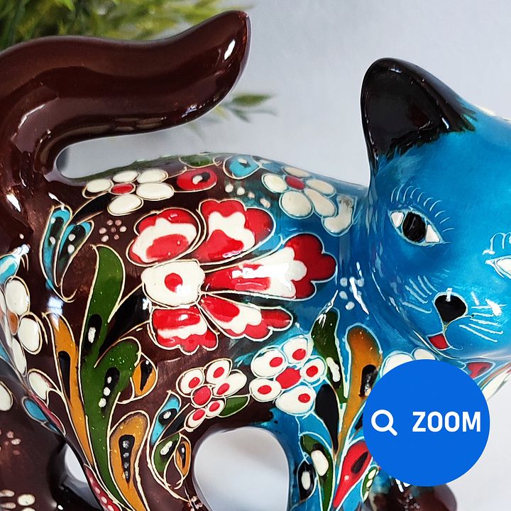 Ceramic handmade cat, Turkish decor (Blue) — handmade pottery product image (2)