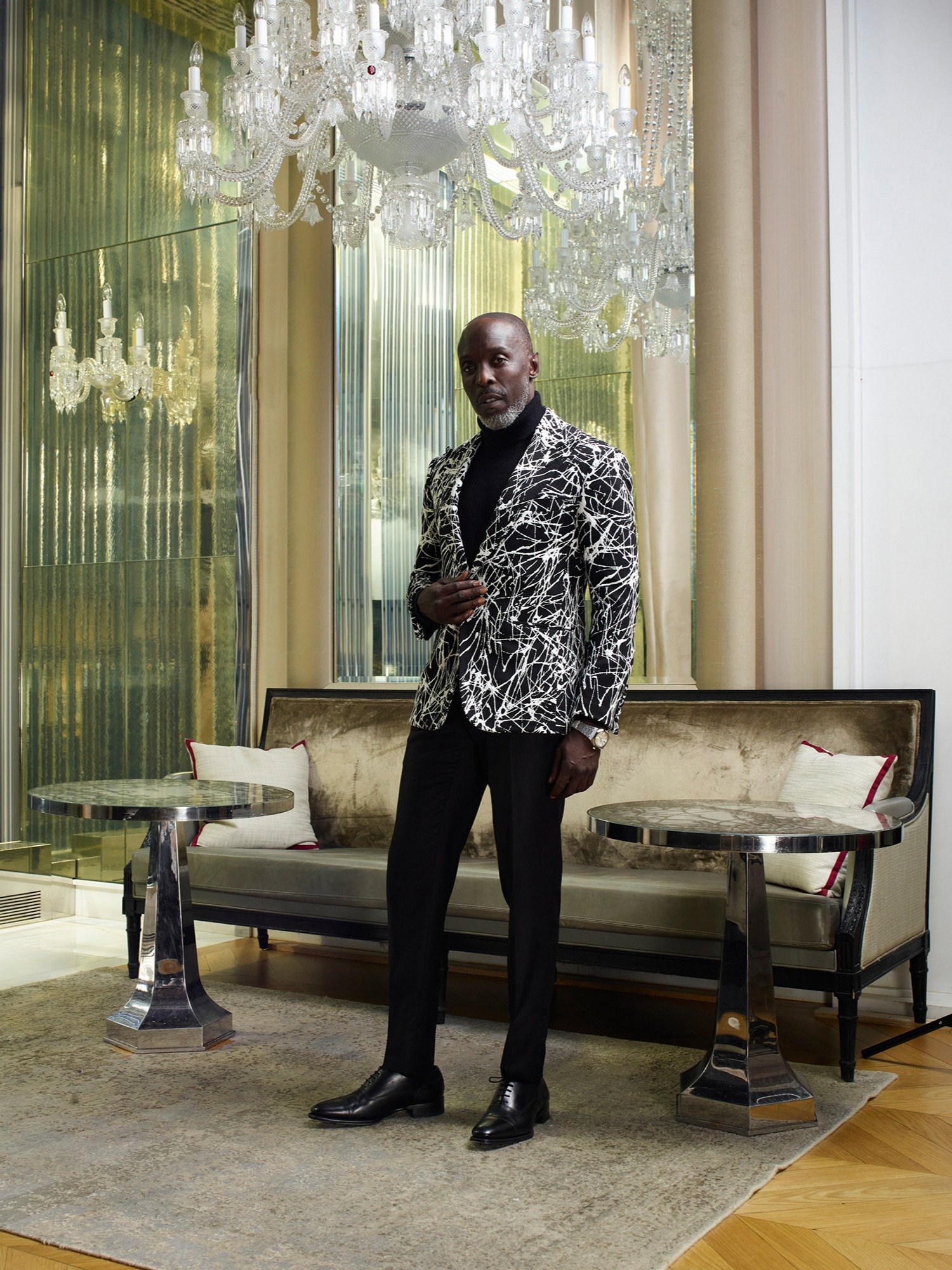 MEN'S BLACK & WHITE MARBLE STRETCH BROCADE BLAZER product image (2)